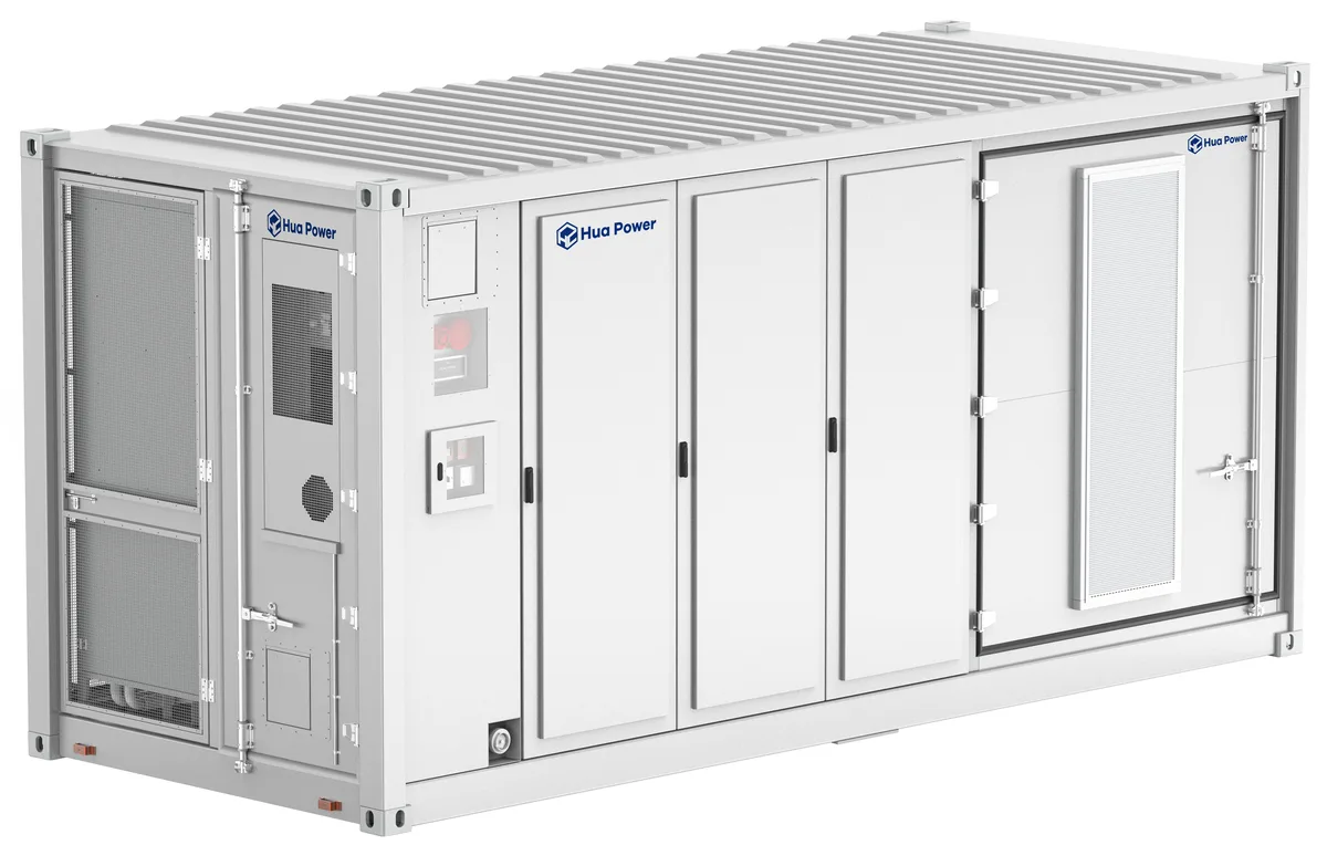 Hua Power containerized battery energy storage system with integrated cooling and PCS bays — the same energy capacity can be configured at 0.25C or 0.5C depending on the application