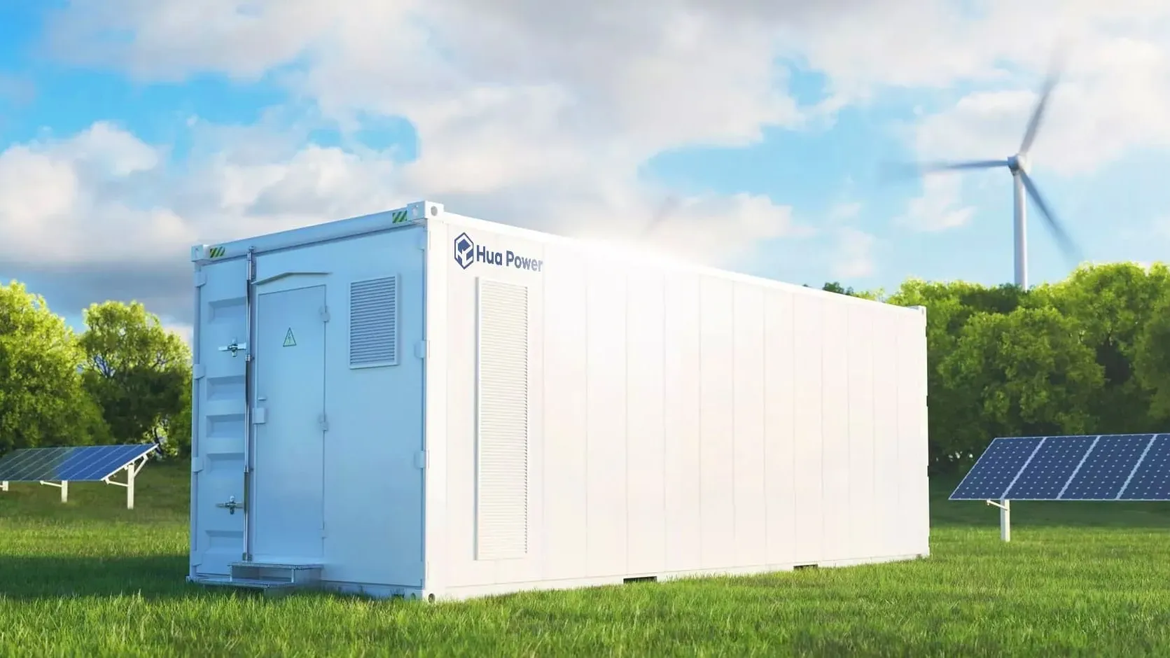 Containerised battery storage unit and a ground-mounted solar array sharing one commercial site